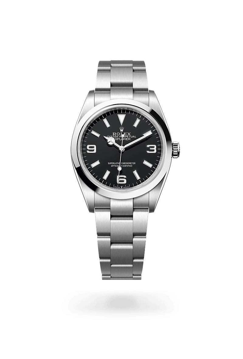 rolex EXPLORER front view in Oystersteel, M124270-0001 - Unowatch