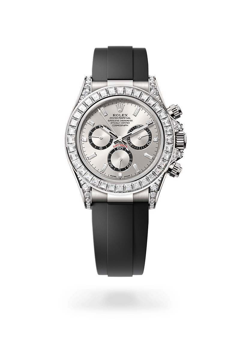 rolex COSMOGRAPH DAYTONA front view in 18 ct white gold with lugs set with diamonds, M126539TBR-0002 - Unowatch