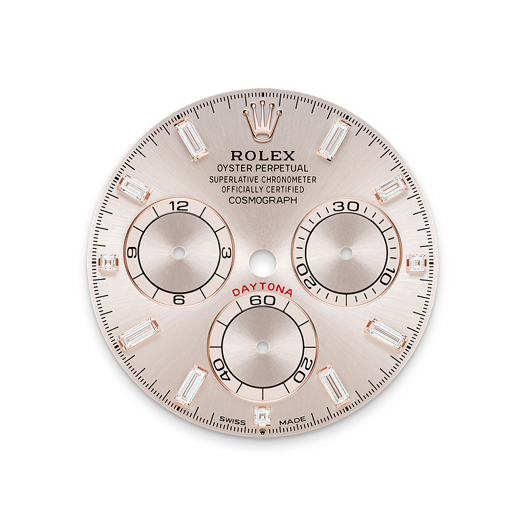 rolex Cosmograph Daytona dial  in 18 ct Everose gold with lugs set with diamonds, M126595TBR-0001 - Unowatch