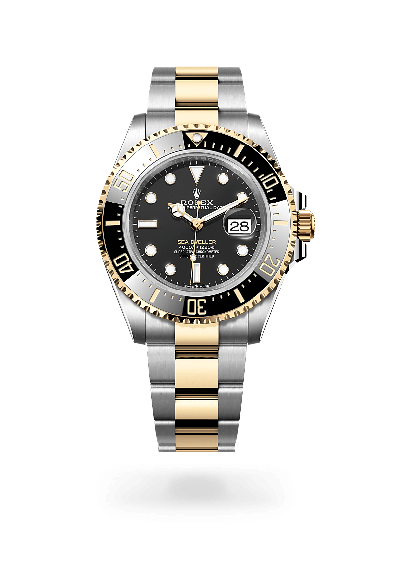 옐로우 롤레조 – 오이스터스틸과 옐로우 골드의 조합 소재의 롤렉스 SEA-DWELLER 정면, M126603-0001 - 우노와치