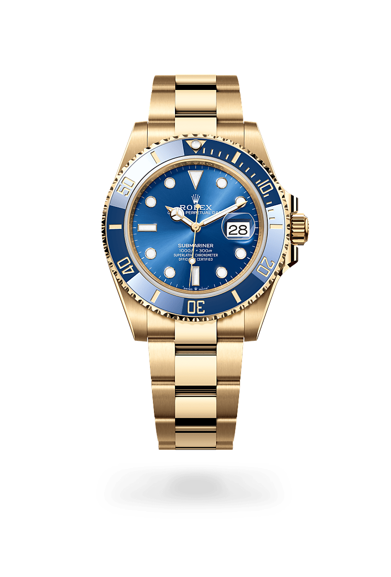 18캐럿 옐로우 골드 소재의 롤렉스 SUBMARINER 정면, M126618LB-0002 - 우노와치