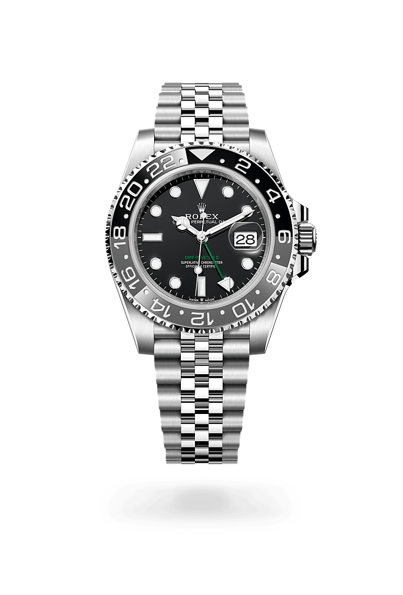 오이스터스틸 소재의 롤렉스 GMT-MASTER II 정면, M126710GRNR-0003 - 우노와치