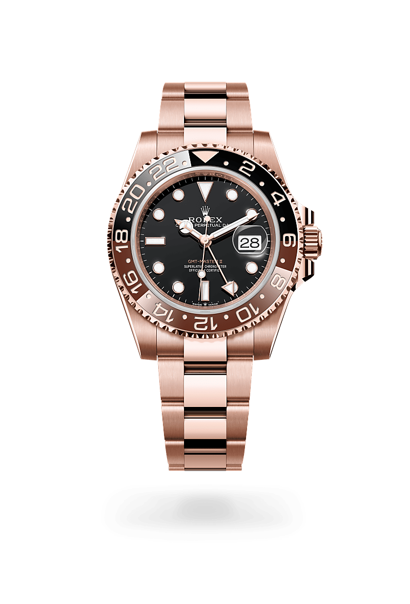 18캐럿 에버로즈 골드 소재의 롤렉스 GMT-MASTER II 정면, M126715CHNR-0001 - 우노와치