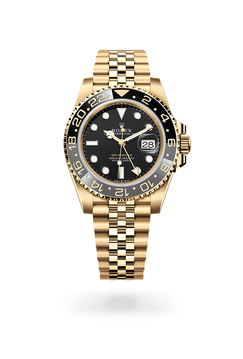 18캐럿 옐로우 골드 소재의 롤렉스 GMT-MASTER II 정면, M126718GRNR-0001 - 우노와치