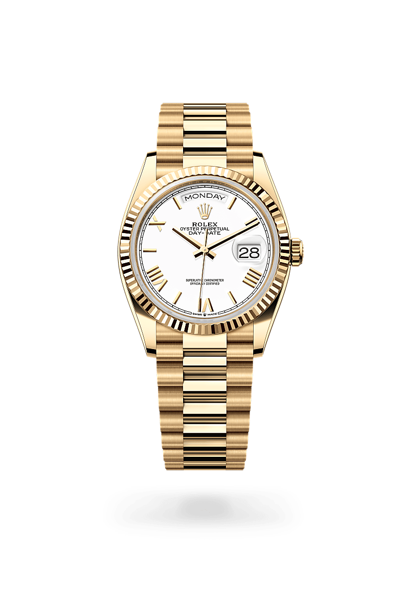 rolex DAY-DATE front view in 18 ct yellow gold, M128238-0113 - Unowatch