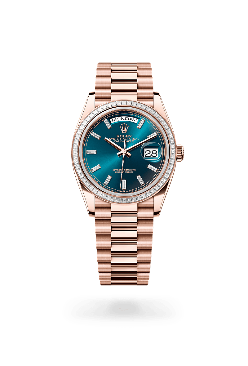 rolex DAY-DATE in 18 ct Everose gold, M128395TBR-0032 - Uno Watch