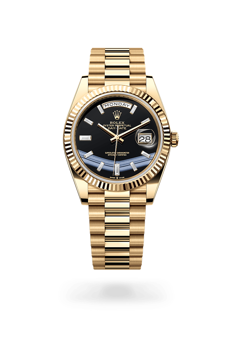 rolex DAY-DATE front view in 18 ct yellow gold, M228238-0059 - Unowatch