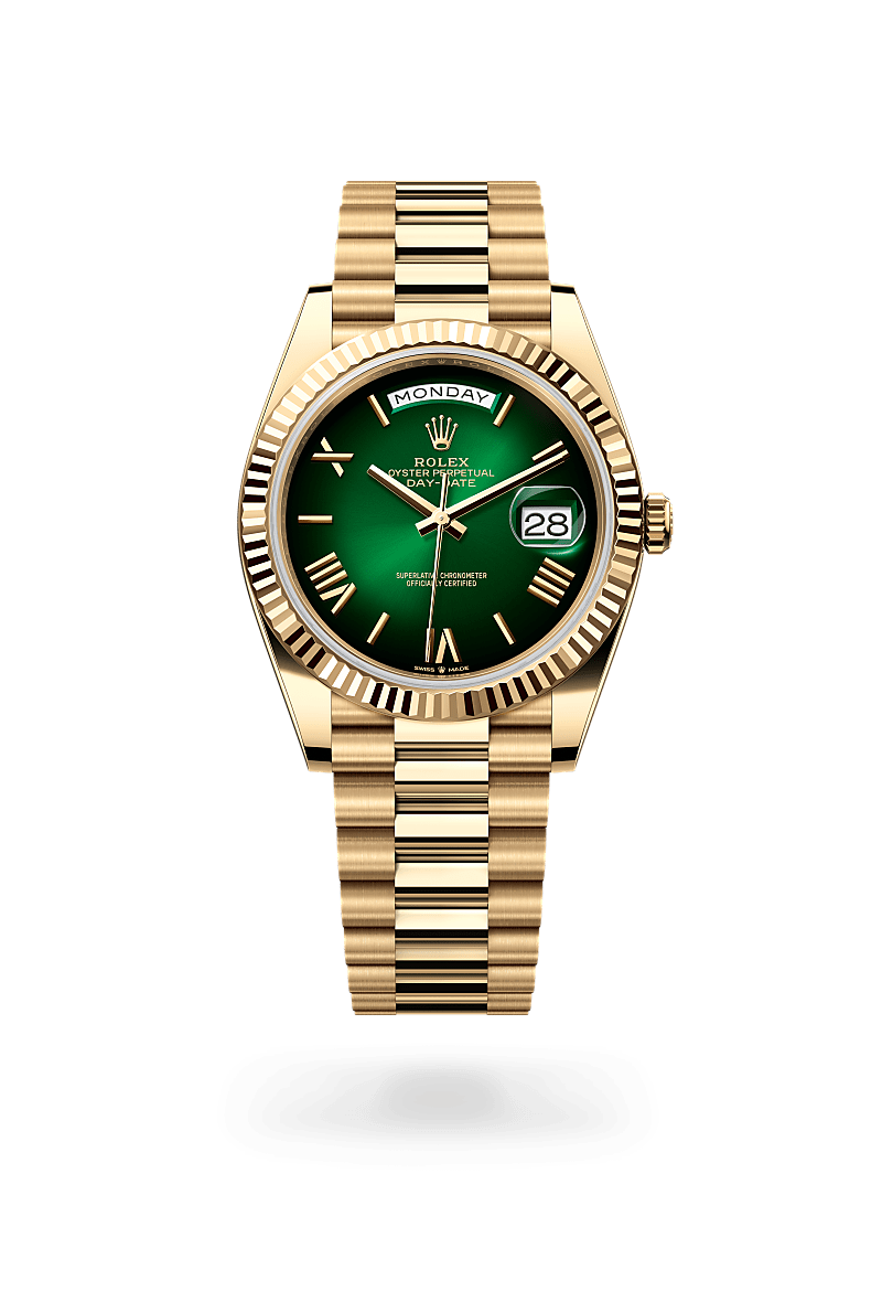 rolex DAY-DATE front view in 18 ct yellow gold, M228238-0069 - Unowatch