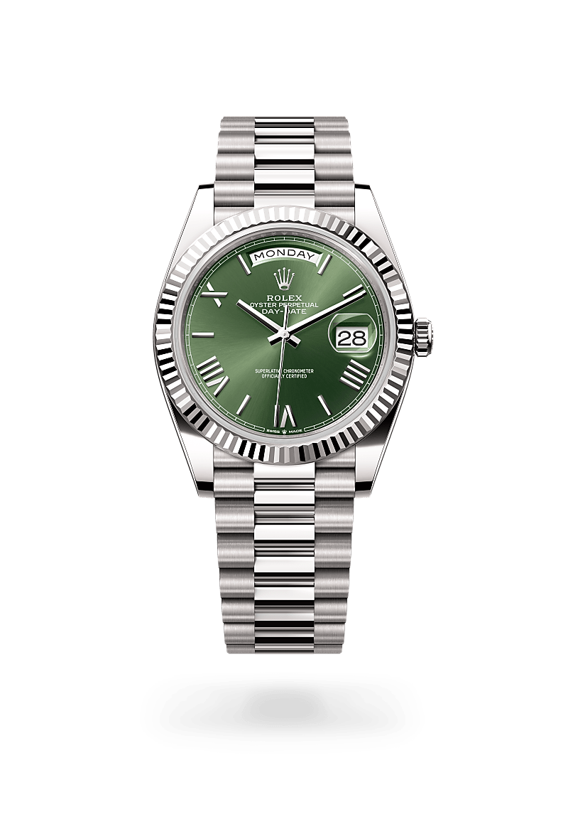 rolex DAY-DATE front view in 18 ct white gold, M228239-0033 - Unowatch