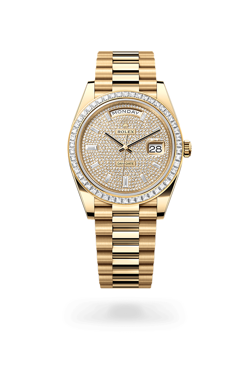 rolex DAY-DATE front view in 18 ct yellow gold, M228398TBR-0036 - Unowatch