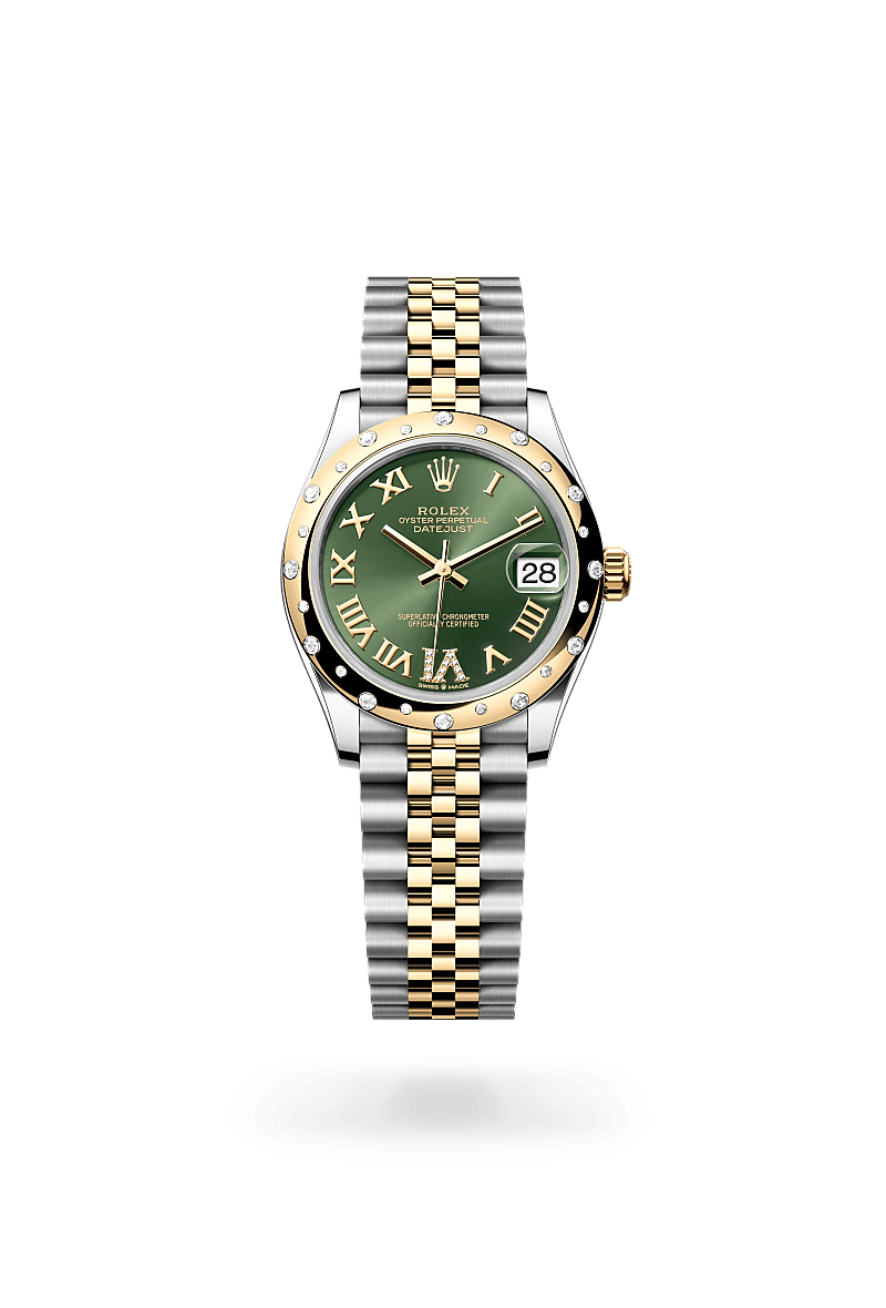 rolex DATEJUST front view in Yellow Rolesor - combination of Oystersteel and yellow gold, M278343RBR-0016 - Unowatch