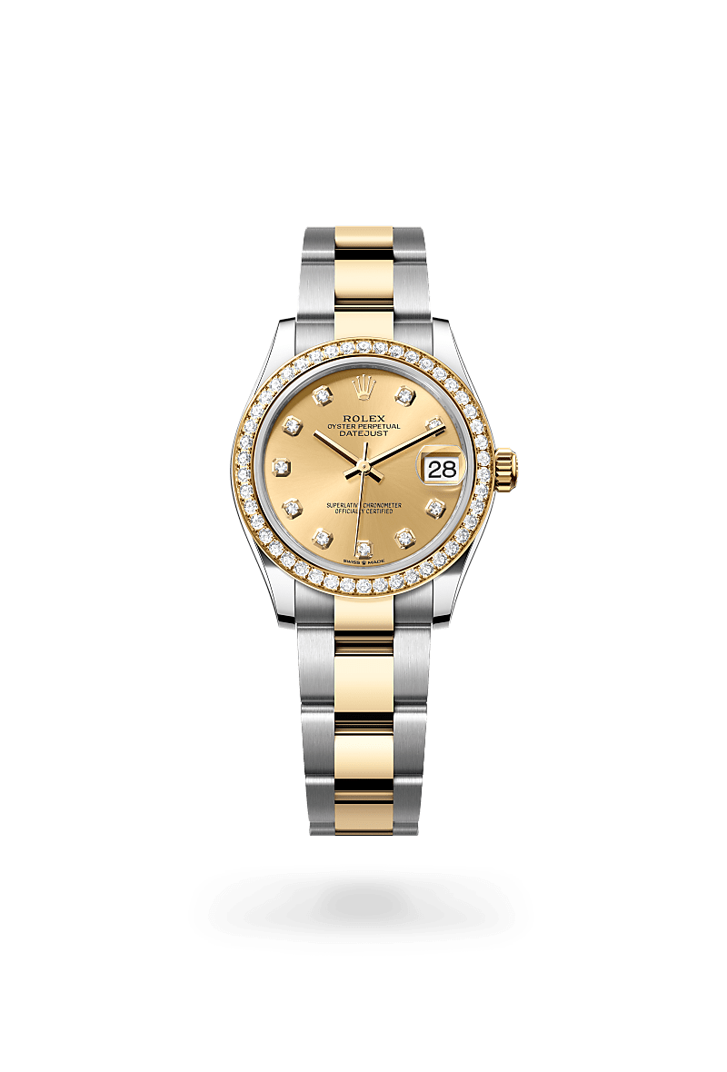 옐로우 롤레조 – 오이스터스틸과 옐로우 골드의 조합 소재의 롤렉스 DATEJUST 정면, M278383RBR-0025 - 우노와치