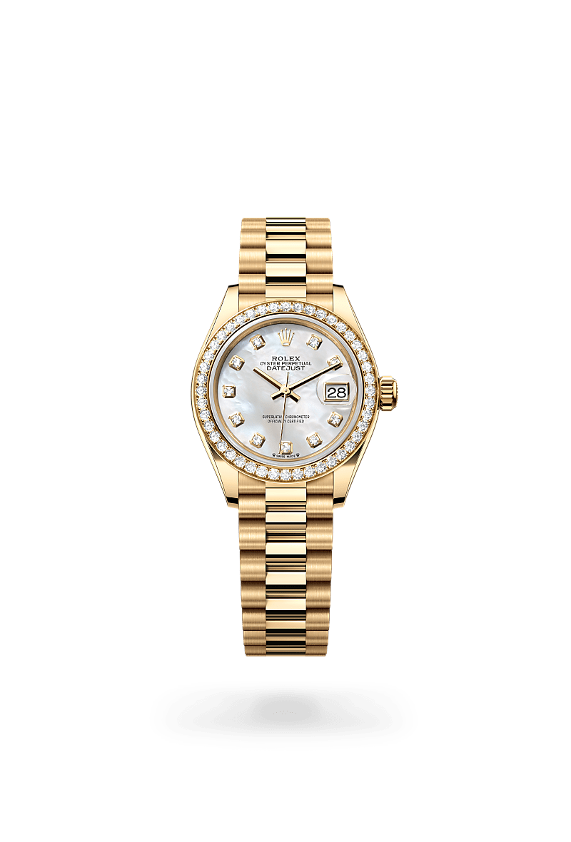 18캐럿 옐로우 골드 소재의 롤렉스 LADY-DATEJUST 정면, M279138RBR-0015 - 우노와치