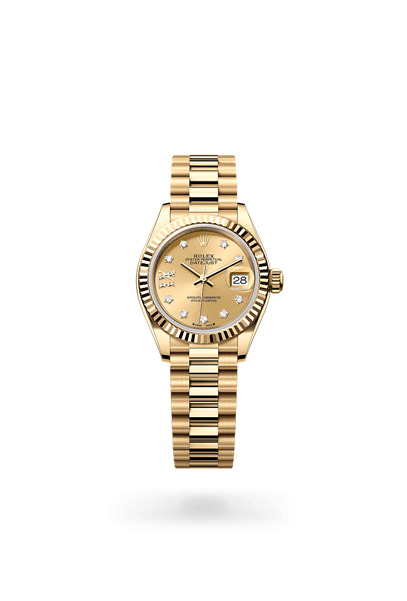 18캐럿 옐로우 골드 소재의 롤렉스 LADY-DATEJUST 정면, M279178-0013 - 우노와치