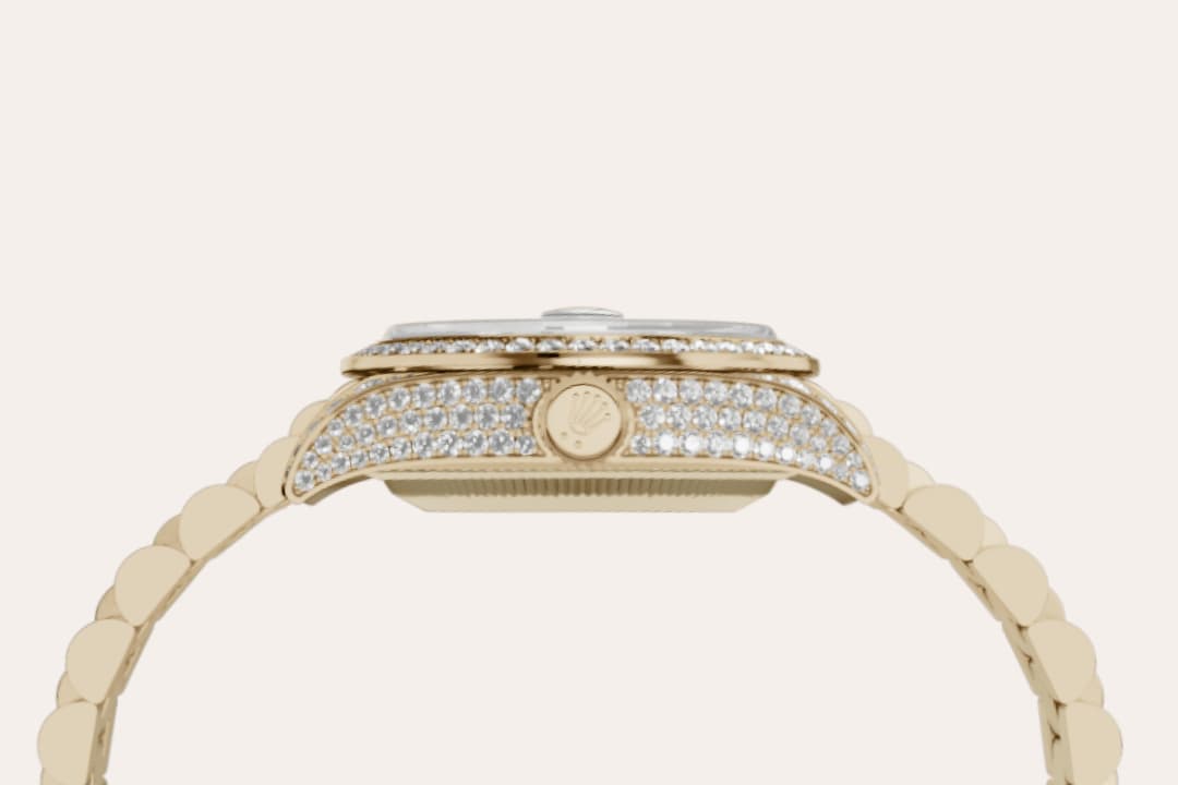 rolex Lady-Datejust material and crown  in 18 ct yellow gold with case sides and lugs set with diamonds, M279458RBR-0001 - Unowatch