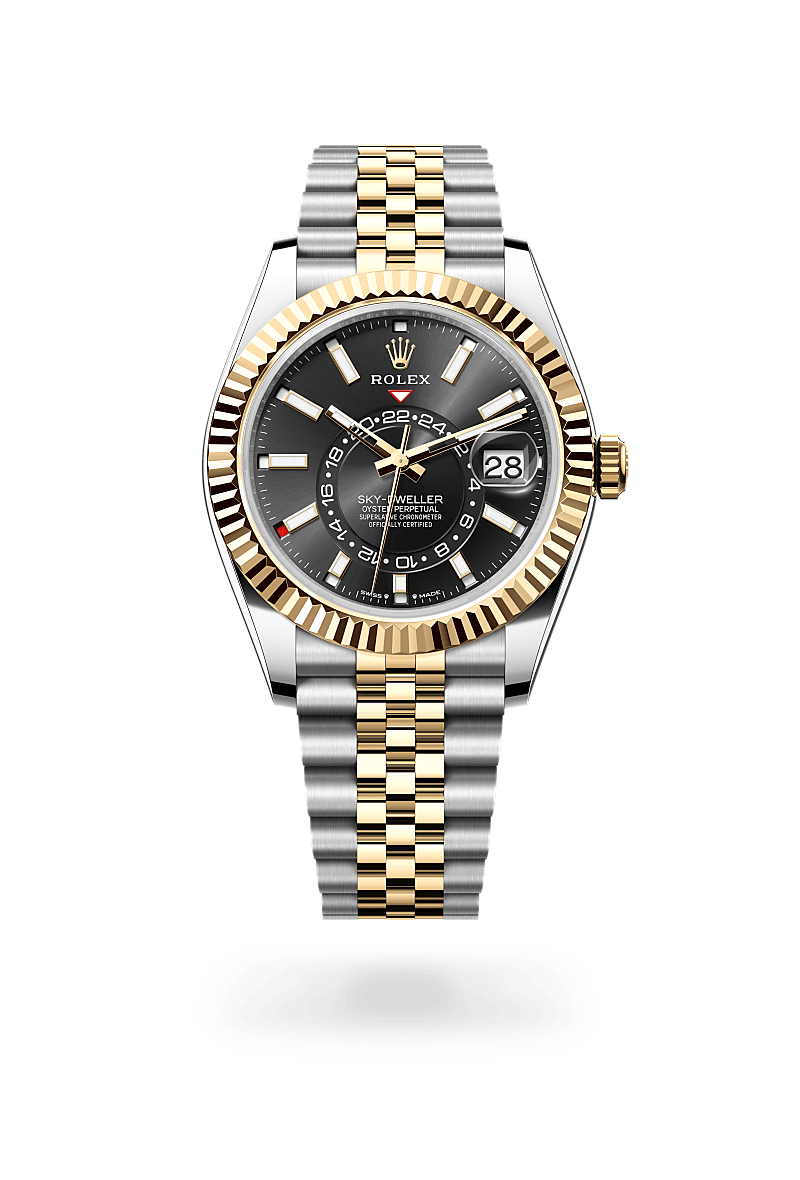 rolex SKY-DWELLER front view in Yellow Rolesor - combination of Oystersteel and yellow gold, M336933-0004 - Unowatch